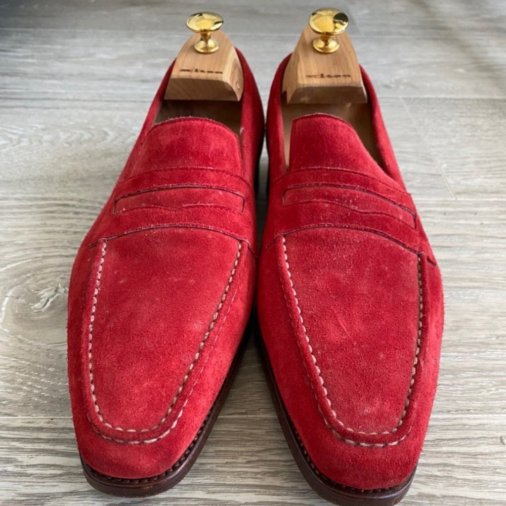 KITON Red Sued Penny Loafers